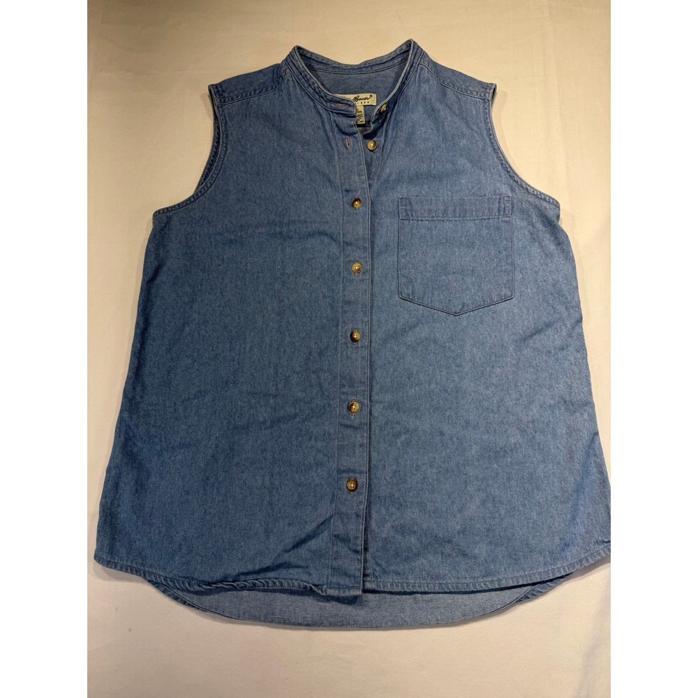 Eddie Bauer Vintage Sleeveless Denim Shirt Blue Cotton Cowgirl Western Small